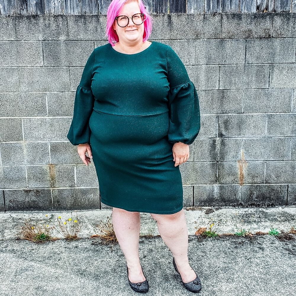 Eloquii green puff sleeve dress